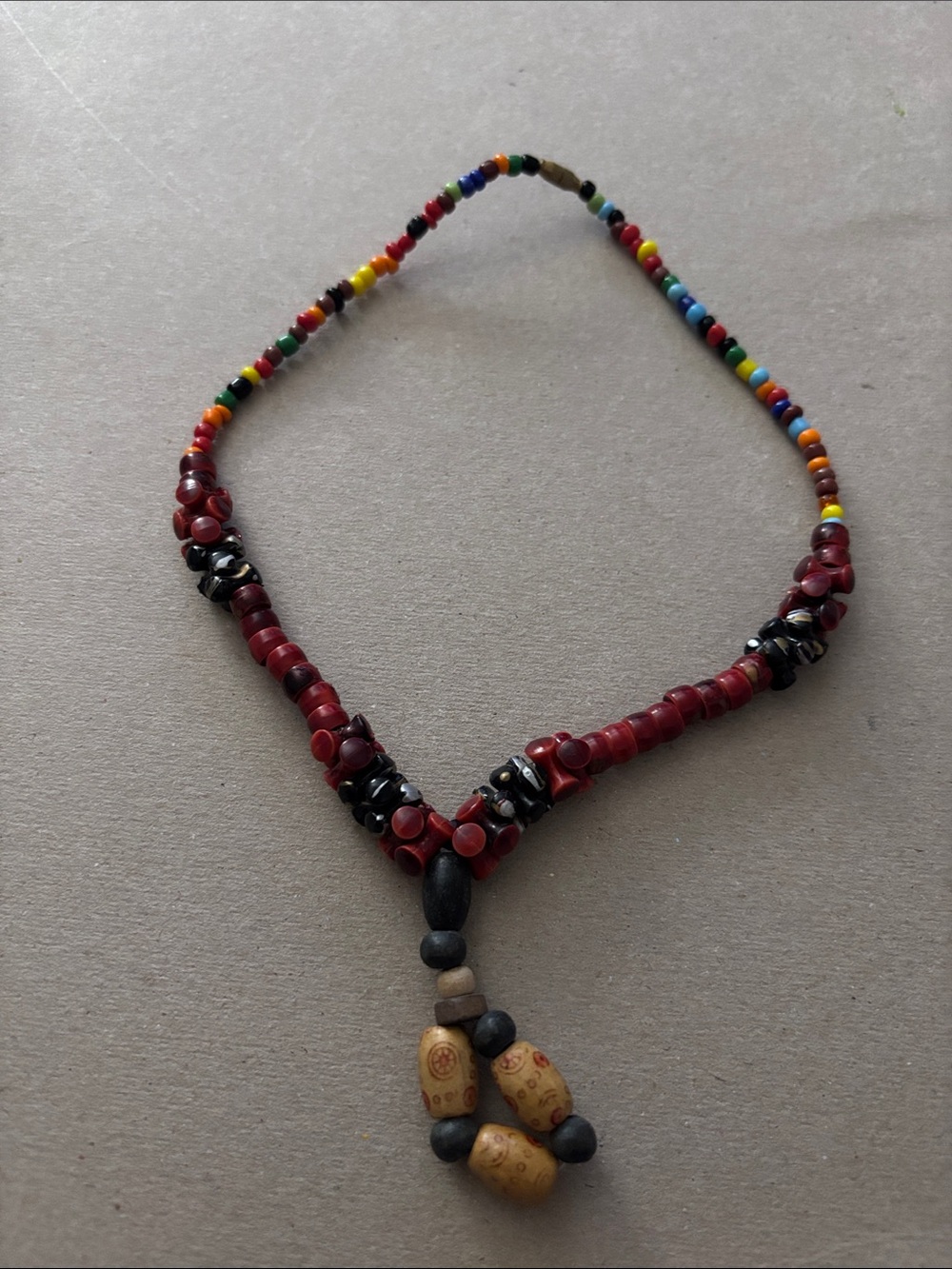 Artisan Multicolor & Red Beaded Pendant Necklace